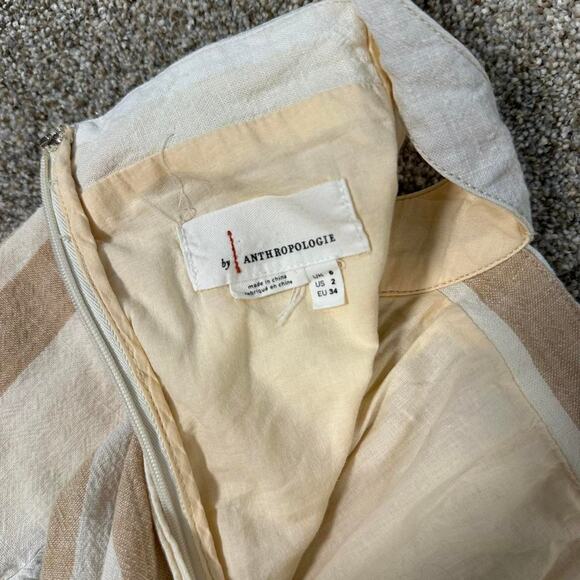 Anthropologie Cream and Tan Striped Linen Cotton Jumper - Picture 4 of 8